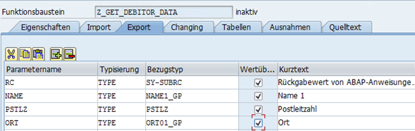 Funktionsbaustein - Export-Parameter