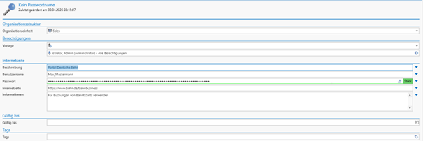 Standardformular Internetpasswort 