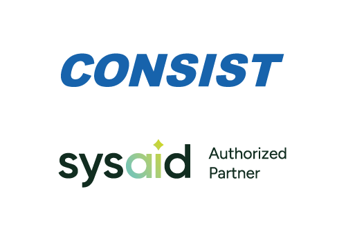 Logos Consist und SysAid-Partner Das Logo von Consist steht über dem Logo der SysAid-Partnerschaft.