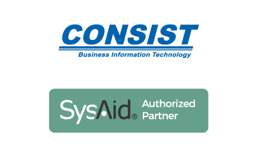 Logos Consist und SysAid-Partner Das Logo von Consist steht über dem Logo der SysAid-Partnerschaft.