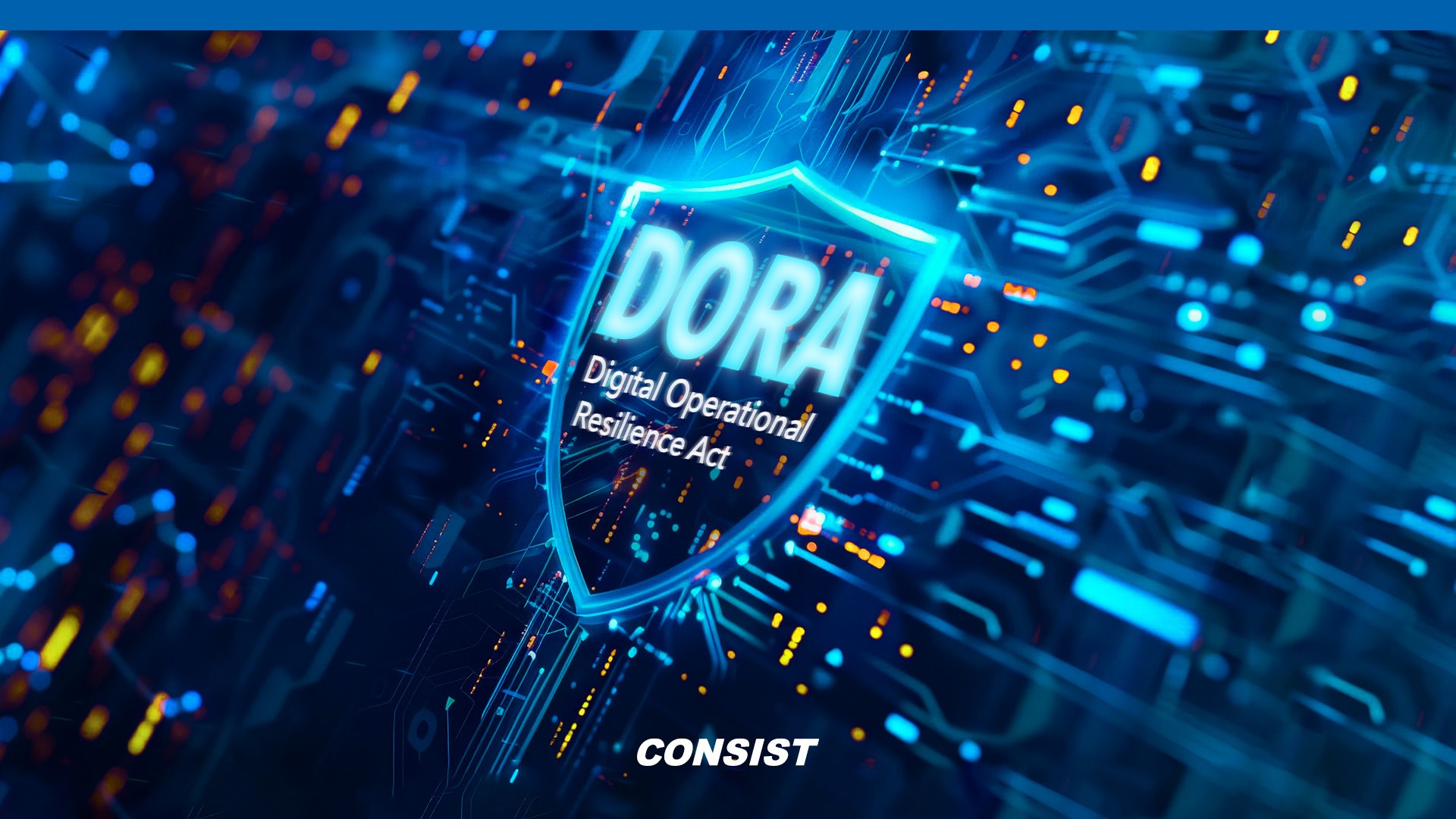 Dora-Consist Bild eines Security Wappens vor einem Motherboard.